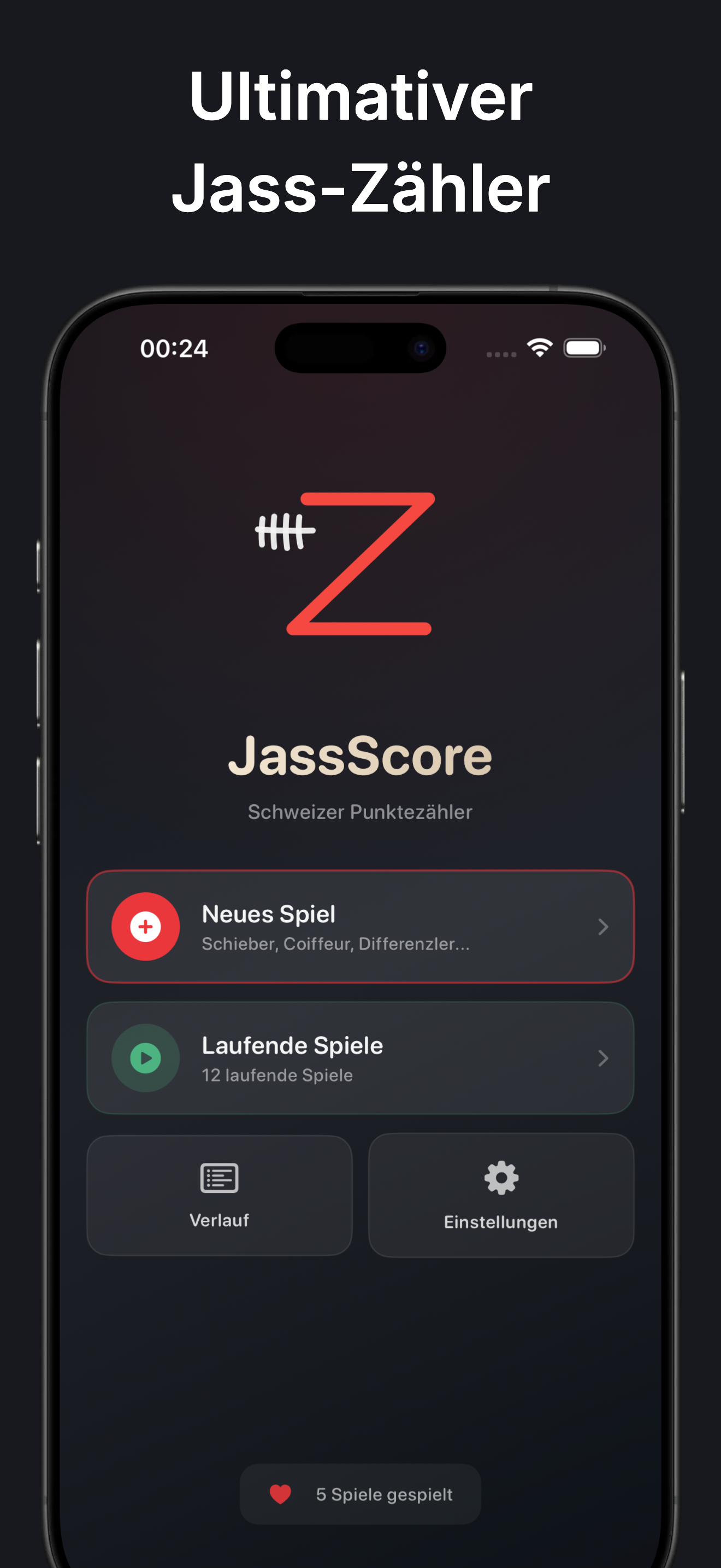 JassScore iPhone Screenshot - Startseite