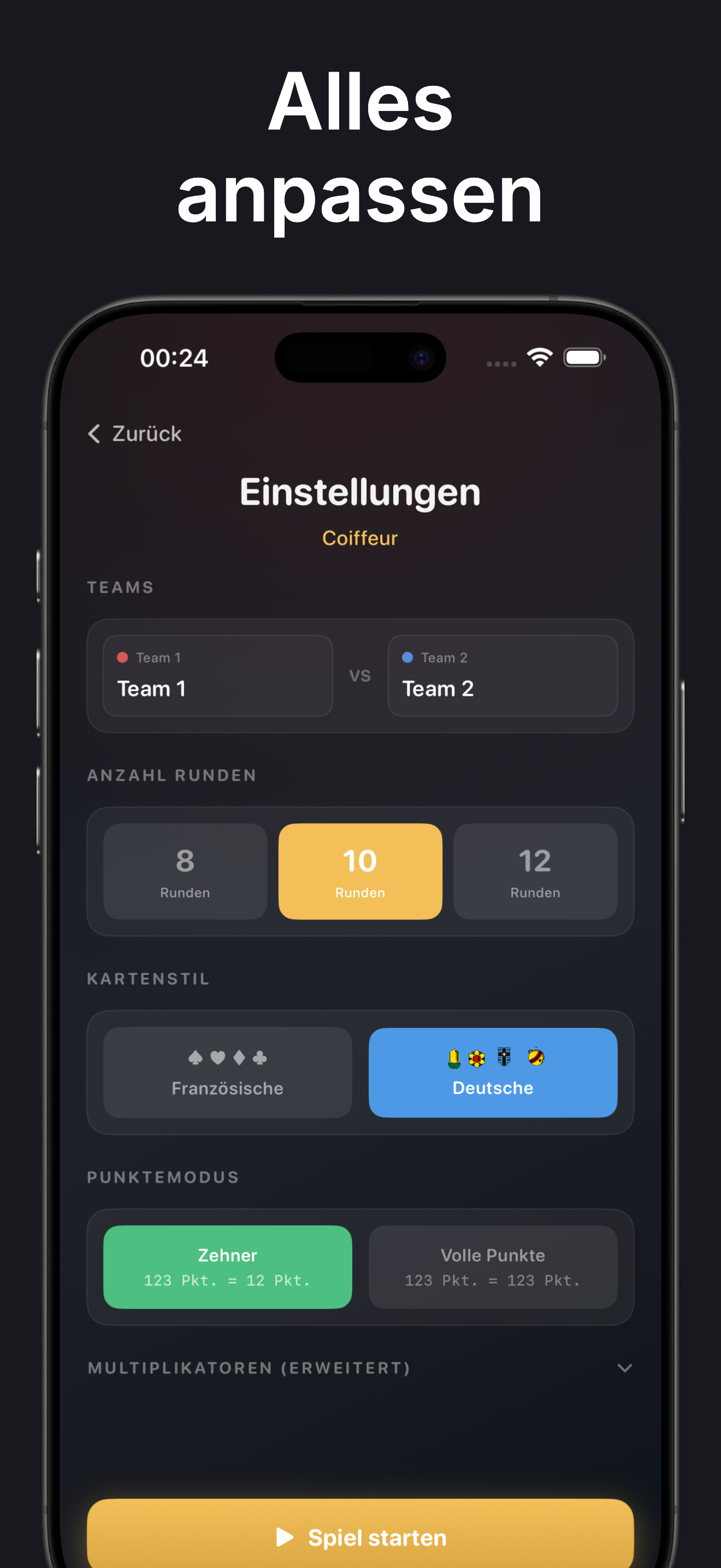 JassScore iPhone Screenshot - Spielaufbau