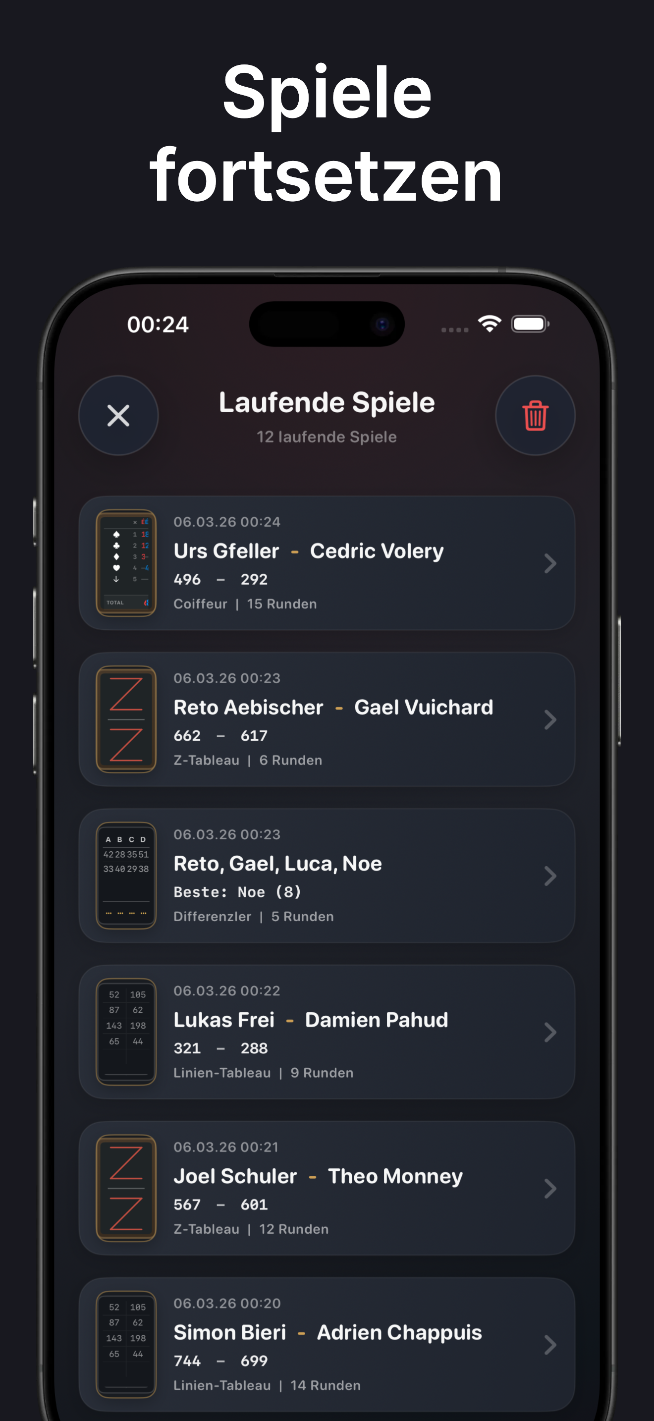 JassScore iPhone Screenshot - Verlauf