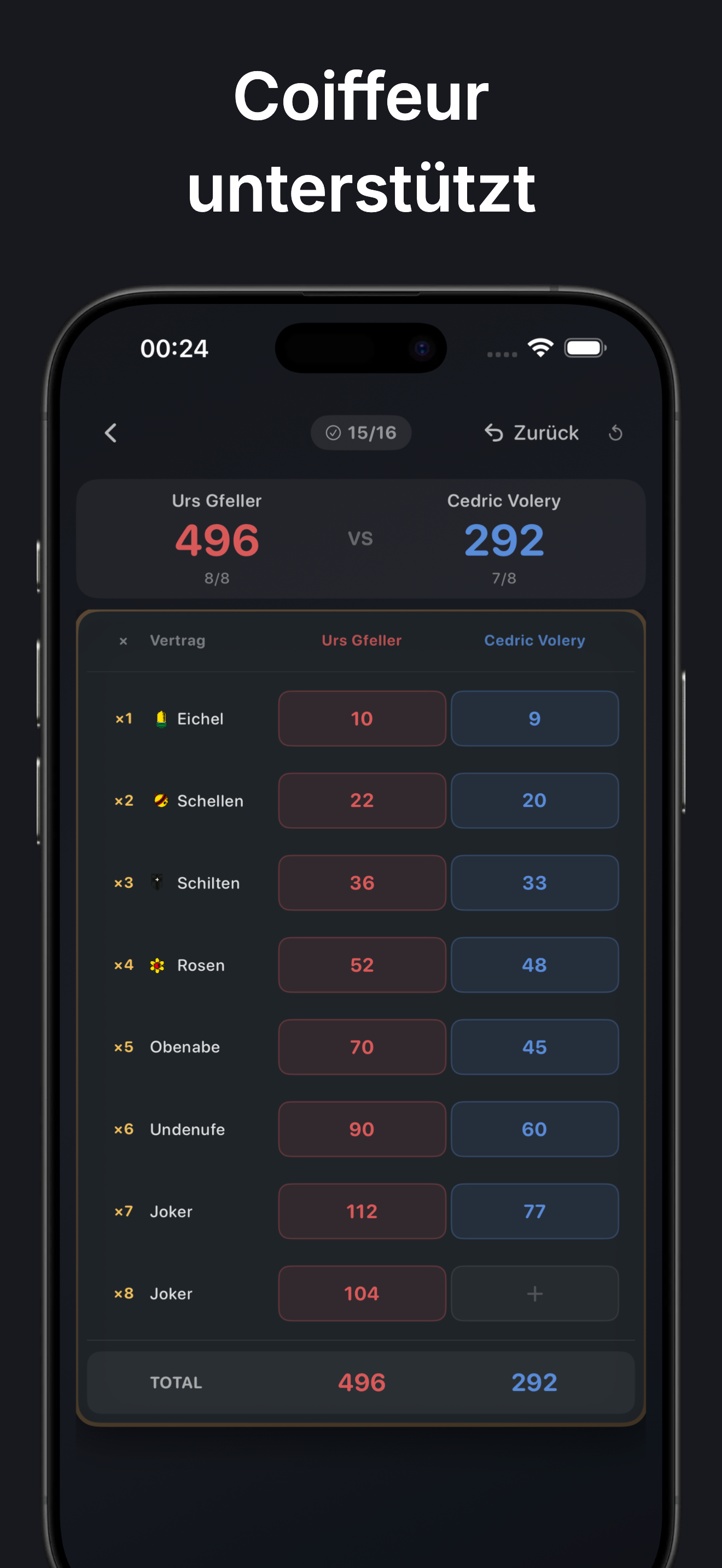 JassScore iPhone Screenshot - Punkteingabe