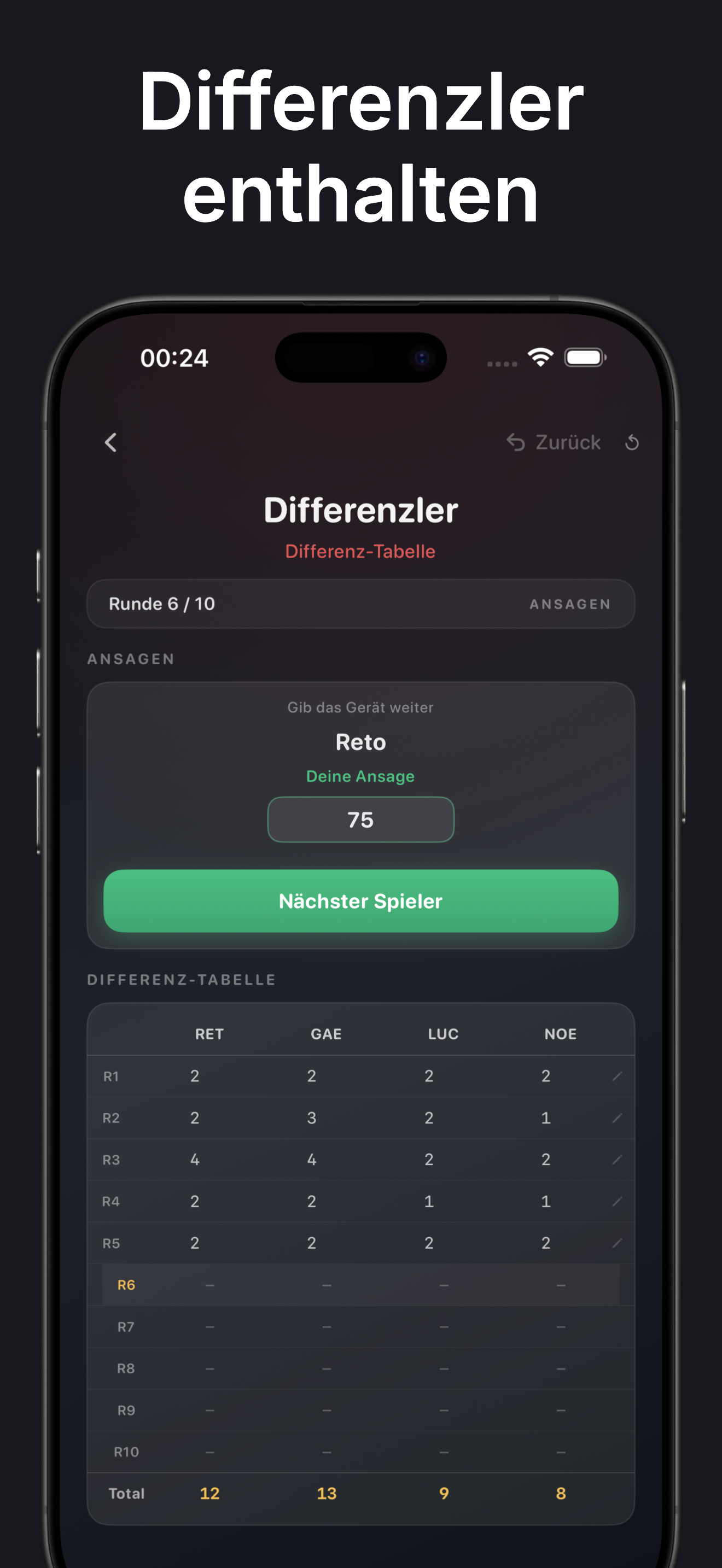 JassScore iPhone Screenshot - Differenzler Spiel