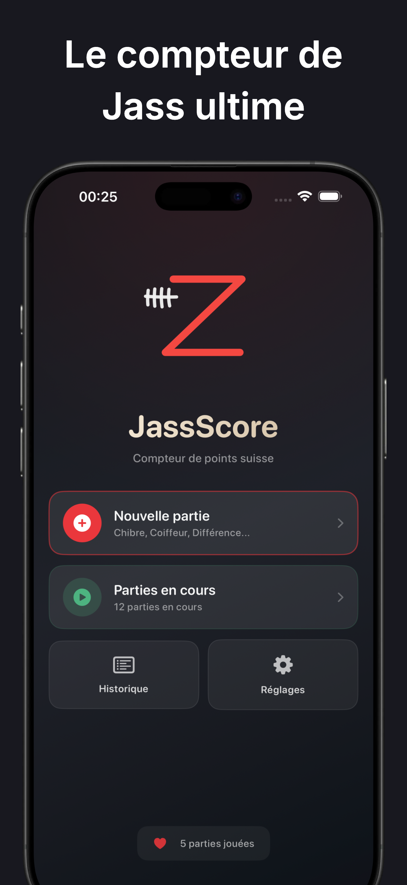 JassScore capture iPhone - Accueil