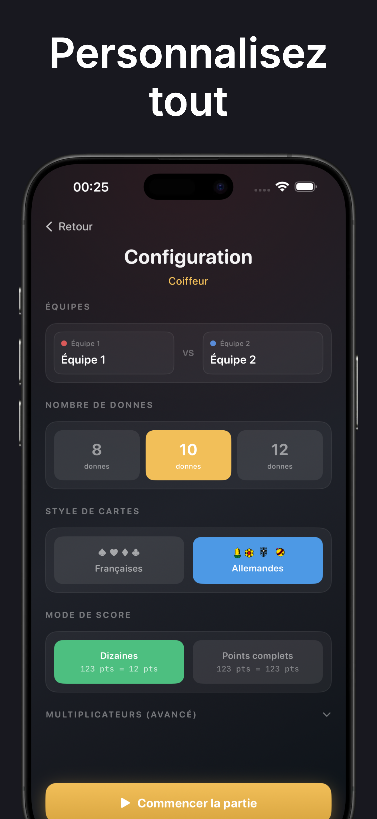 JassScore capture iPhone - Configuration de partie