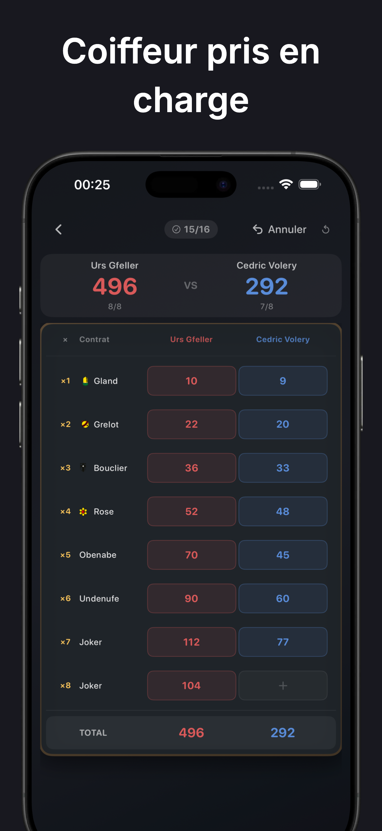 JassScore capture iPhone - Saisie des points