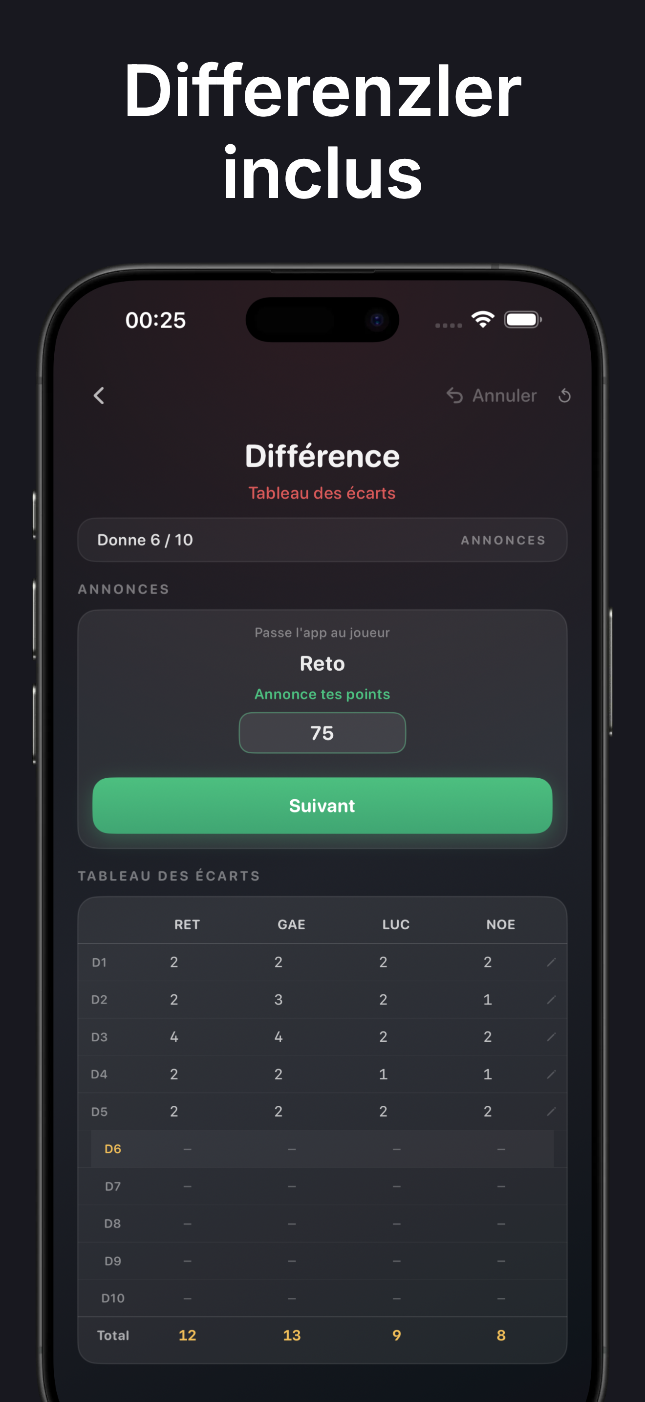 JassScore capture iPhone - Partie de Différence
